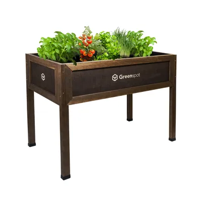 Image de QLS Bac surélevé en bois 110x55 cm-Balcon Bac à herbes résistant aux intempéries avec non-tissé foncé 11278