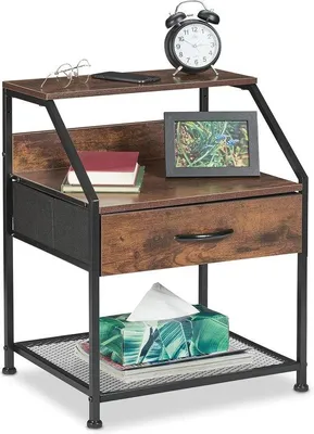 Immagine prodotto di Comodino a 3 ripiani con cassetto, effetto legno rustico