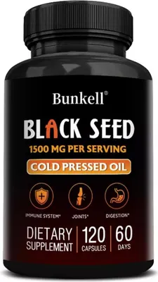Produktbild von Black Seed Oil 1500mg (120 Kapseln) Nahrungsergänzungsmittel, Haut, Haare, Verdauung, Detox, Immunsystem, Leber, Entgiftung