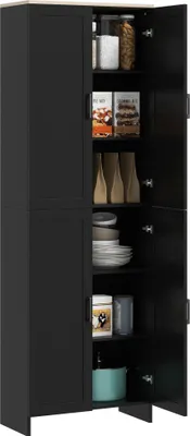 Obrázek produktu pro Kuchyňská skříňka - Úložná skříňka - 4 dvířka - Nastavitelné police - Volně stojící - 60x30x170,5 cm - Dřevo - Černá barva