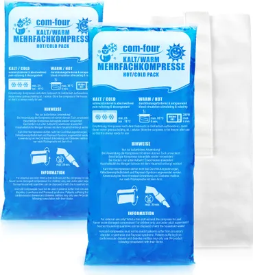 Produktbild von com-four® 2x Große Mehrfach-Kompressen 29 x 12 cm mit Premium Mehrweg Vlieshülle, Kalt und Warm Kompressen mit Gel-Kühlpack Schutzhülle mit Gummiband, mikrowellengeeignet - Germany