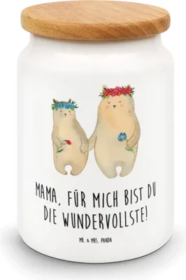 Produktbild von Mr. & Mrs. Panda Snackdose Bären mit Blumenkranz - Weiß - Geschenk, Kinder, Teedose, salzdose, Mutter, zuckerdose, Familie, Muttertag, Bär, Keksdose, Vorratsbehälter