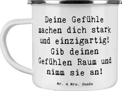 Produktbild von Mr. & Mrs. Panda Pott Spruch Emotionen ausdrücken - Weiß - Geschenk, Liebe, Selbstakzeptanz, Kaffeepott, Dankbarkeit, Zuversicht, ermutigend, outdoortasse, Haferl, Trost