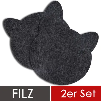 Produktbild von wortek Filz Platzset Katze Anthrazit I Tischset I Ø 38cm - Platzdecken - Untersetzer Katzenform, 2er Set