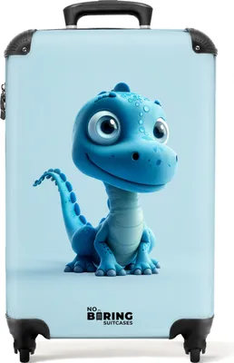 Obrázek produktu pro NoBoringSuitcases.com® Kufr Příruční zavazadlo Kufr na kolečkách Malý cestovní kufr na 4 kolečkách - Modrý dinosaurus s výraznýma modrýma očima - Kabina Velikost < 55x40x23 cm a 55x40x20 cm - Foto kufr - Kabinový kufr - Palubní zavazadloPříruční zavazadlo Kufr 55x35x20 cm, 36L,