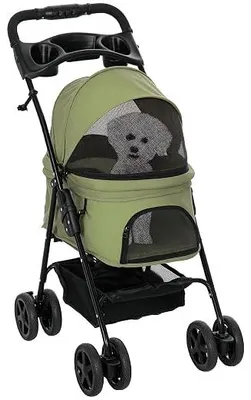 Imagen del producto de Carrito plegable para perros y gatos, color verde oscuro, con capacidad para hasta 4 kg