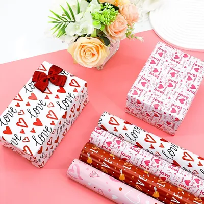 Image de Papier cadeau, 6 feuilles, rouge, motif cœur, 51x74 cm, idéal pour la Saint-Valentin, les anniversaires et les mariages