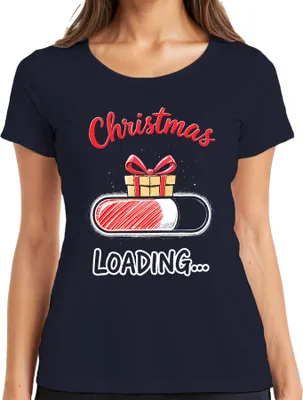 Produktbild von Christmas Loading Weihnachtsgeschenk Ladebalken Geschenk Lustig Damen T-Shirt, Navy, L
