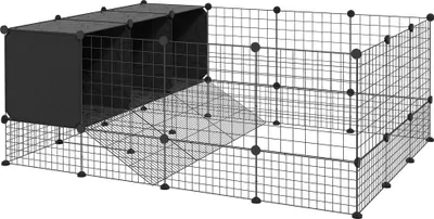 Image de Enclos pour lapins - Enclos grillagé modulaire - Métal - 140×105×52 cm - Avec 3 nids - Noir