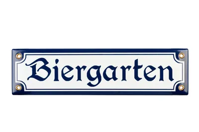 Produktbild von Biergarten Schild - 8x30 cm - Keramik Emaille - Wetterfest - Oktoberfest Schild - Deko Blechschild - Emailschild - WEISS/Blau