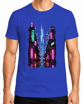 Imagen del producto de Camiseta para hombre con diseño cyberpunk de Tokio, estilo neón japonés, estética Y2K y vaporwave, color azul, talla 3XL