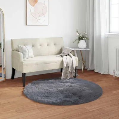 Produktbild von vidaXL Teppich aus Kunstschaffell TAFALLA Anthrazit Ø 80 cm Polyester