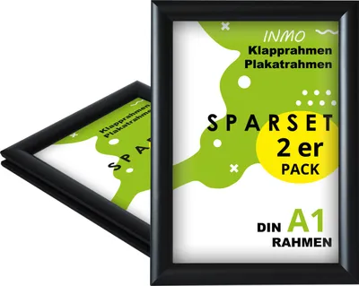 Produktbild von Klapprahmen Schwarz DIN A1 – 2 Stück, Aluminiumrahmen für Poster & Plakate, Wandmontage