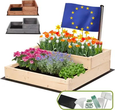 Produktbild von MODO24 Hochbeet Holz, Pflanzkasten, Massivholz, Kiefer, Kräuterbeet, Blumenkasten, Garten, Terrasse, 18x60x63 cm, Natur, ZP07