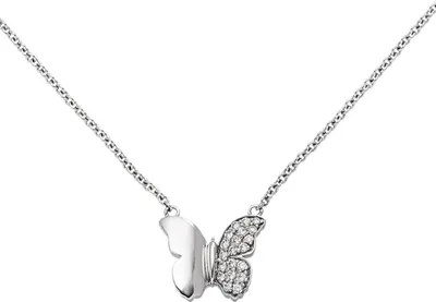 Produktbild von Collier Ankerkette, Schmetterling mit 20 Diamanten Brillanten, 585 Gold Weißgold
