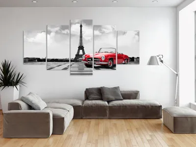 Produktbild von Akustikbild Paris Auto 200x100 cm Bilder Akustikschaum Hochleistungsschallabsorber Schallschutz Leinwand 5 tlg Wandbild Raumakustik Schalldämmung 030106-11