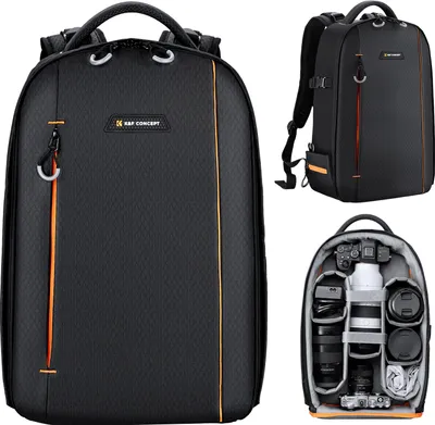 Produktbild von K&F CONCEPT Kamerarucksack Wasserdichte Kameratasche 18L Grosse Kameratasche mit 15,6 Zoll Laptopfach Stativhalterung fuer Frauen Maenner Fotografen