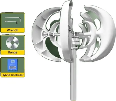 Zdjęcie produktu dla Pionowy generator turbiny wiatrowej, moc znamionowa 1000W, konfiguracja 12V/24V, ze sterowaniem hybrydowym, 1000W, 12V