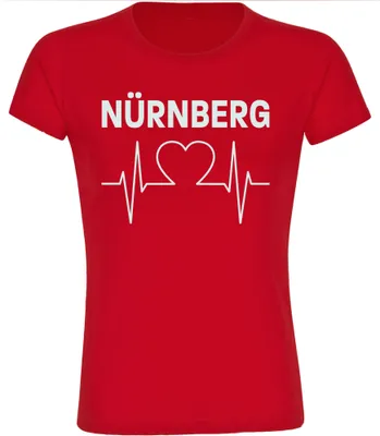 Produktbild von multifanshop Damen T-Shirt - Nürnberg - Herzschlag, rot, Größe XL
