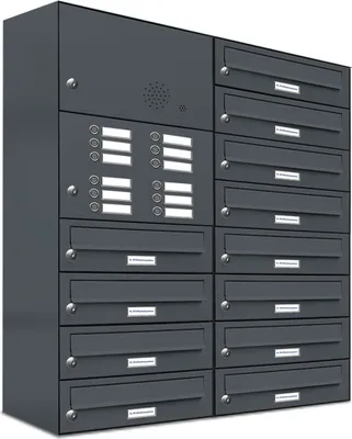 Produktbild von 12er Briefkasten Anlage Aufputz - Wandmontage RAL 7016 Anthrazit Klingel