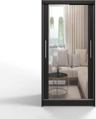 Produktbild von Easy Furniture C7 Schiebetüren Kleiderschrank 100 cm mit Spiegel - Schlafzimmermöbel, Aufbewahrung - Mehrzweckschrank - Farbe: Schwarz