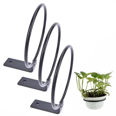 Productafbeelding van Ibenzoa® Wandhouder voor bloempotten, van ijzer – set van 3, diameter 15,2 cm, zwart, decoratieve wandringen voor planten