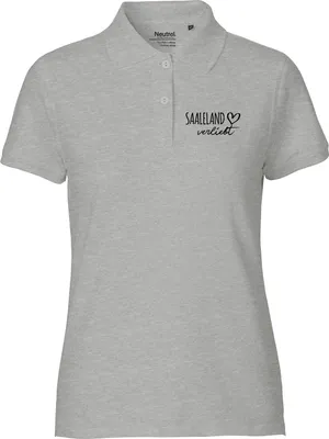 Produktbild von Huuraa Damen Polo Shirt Saaleland verliebt XL Sport Grey Bio Baumwolle Fairtrade Poloshirt Geschenkidee