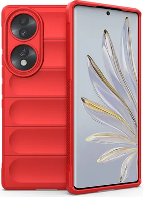 A red phone case is shown next to a smartphone.