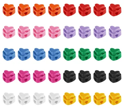 Kordelstopper herzförmig, 40 Stück, 20 mm, 2 Löcher, 10 Farben