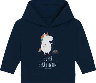 Produktbild von Mr. & Mrs. Panda Organic Baby Hoodie Einhorn Sekretärin 12. - 18. Monat - French Navy - Geschenk, Unicorn, Büro, Kapuzensweatshirt, Einhörner, Steuerbüro, Kapuzenshirt