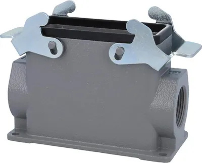 Image de HARTING Han 16B Boîtier de socle haut, 2xPG21 sortie de câble latérale, avec 2 étriers transversaux Raccord vissé PG21 Zone de serrage