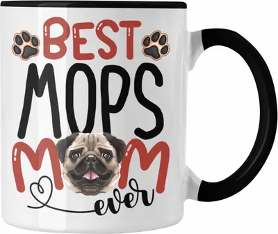 Produktbild von Trendation - Mops Mom Besitzerin Tasse Geschenk Lustiger Spruch Geschenkidee Besitzerin Mops Mama (Schwarz)