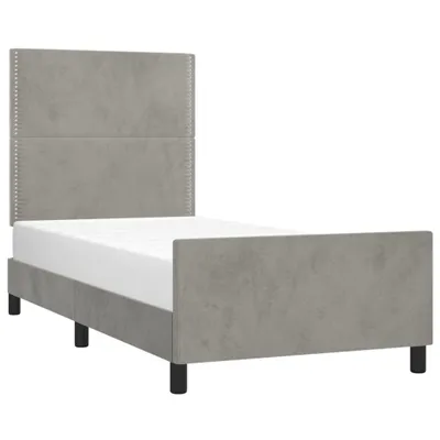 Zdjęcie produktu dla Rama Łóżka Z Zagłówkiem, Jasnoszara, 100X200 Cm, Aksamitna Lumarko!