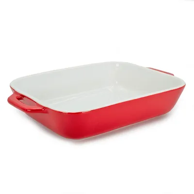 Image de Intirilife plat à four rouge de 26 x 17 x 5 cm multifonctionnel en porcelaine - Pour une utilisation quotidienne dans la cuisine, que ce soit à la maison, au restaurant, à l'hôtel ou pour une fête