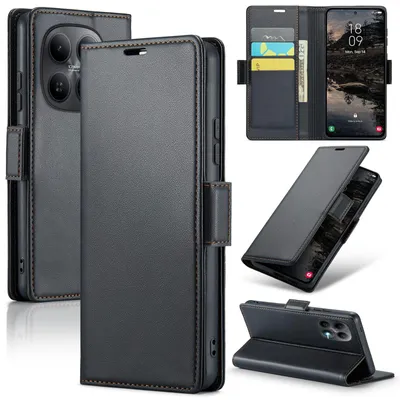 Produktbild von CLM-Tech Handyhülle kompatibel mit Xiaomi Redmi Note 15 5G Hülle - Tasche aus Premium Kunstleder - Klapphülle mit Ständer und Kartenfächern - Schutzhülle Wallet Case Cover schwarz