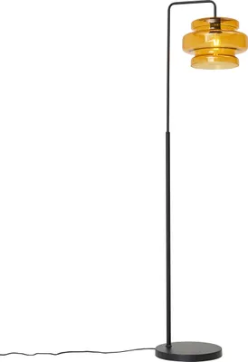 Zdjęcie produktu dla Lampa podłogowa w stylu retro czarna z pomarańczowym szkłem - Denise