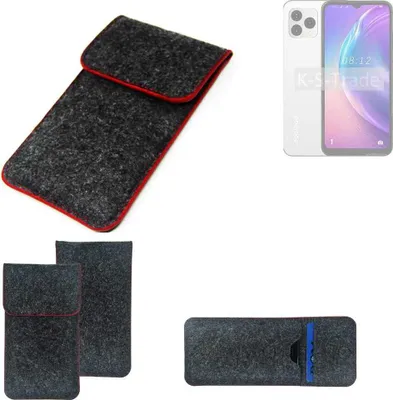 Produktbild von K-S-Trade Handy Schutz Hülle kompatibel mit Coolpad CP12 Schutzhülle Handyhülle Filztasche Pouch Tasche Case Sleeve Filzhülle dunkelgrau roter