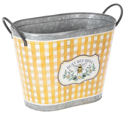 Produktbild von Ovaler Pflanzkübel Bienenmotiv Metall Blumenkasten Sommer Vintage-Deko Henkelübertopf 38x24x29cm