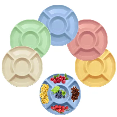 Snackteller mit 5 Fächern, 5 Stück, stapelbar, Kunststoff