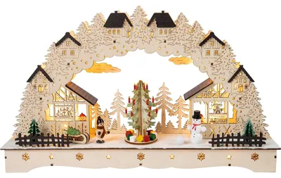 LED-Lichtbogen mit drehendem Weihnachtsbaum, Holz, 43 cm