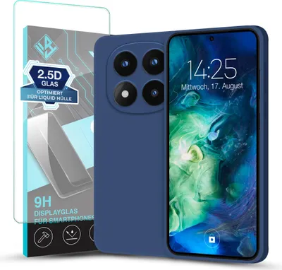 Produktbild von Hülle für Xiaomi Redmi Note 14 Pro+ 5G mit 9H Displayglas Displayschutz Plus Case Cover Bumper Silikon Softgrip Schutzhülle Farbe: Blau