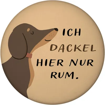 Produktbild von Dackel Magnet rund mit Spruch Ich dackel hier nur rum