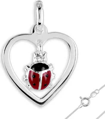 Produktbild von Kinderkette Herz Anhänger mit Marienkäfer: Kinderschmuck Silber 925