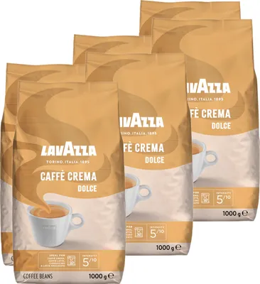 A group of Lavazza Caffe Crema Dolce coffee bean bags.