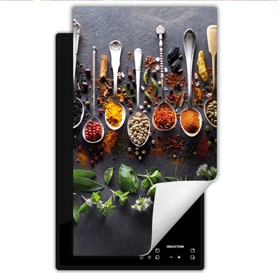 Produktbild von DarHaus Herdabdeckplatte 1 teilig 30x52 cm Anti Rutsch Matte Aufrollbar, Löffel - Gewürze