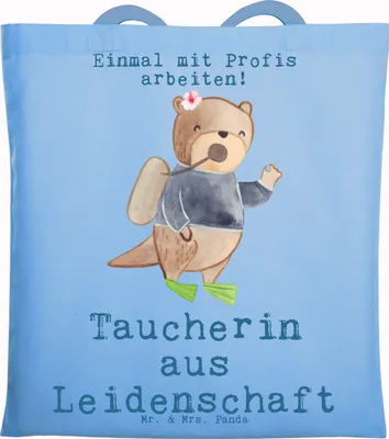 Produktbild von Mr. & Mrs. Panda Shopping Tasche Taucherin Leidenschaft - Sky Blue - Geschenk, Uni, Schultasche, Beutel, Tote Bag, Laptoptasche, Jutebeutel