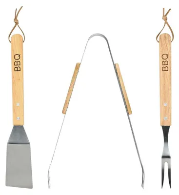 Immagine prodotto di Set di utensili per barbecue Benson - Pinza/Spatola/Forchetta - Acciaio inossidabile - 33 cm