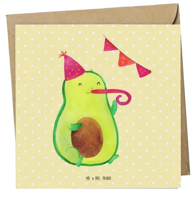 Produktbild von Mr. & Mrs. Panda Grußkarte Avocado Party Zeit - Gelb Pastell - Geschenk, Glücklich, Geburtstagsfeier, doppelkarte, Glückwunschkarte, Genießen, Klappkarte, Geburtstag