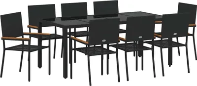 Produktbild von vidaXL Garten Essgruppe 9 pcs Schwarz Poly-Rattan