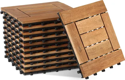 Produktbild von Izrielar 44 STK Holzfliesen Kachel Set 1m² geeignet als Terrassenfliesen und Balkonfliesen aus Akazien Holz 30x30 cm für Garten Terrasse Balkon